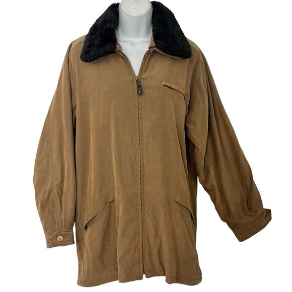 London Fog Jackets & Blazers - Vintage 90s London Fog Tan Brown Sherpa Collar Chore Coat Jacket size M Unisex